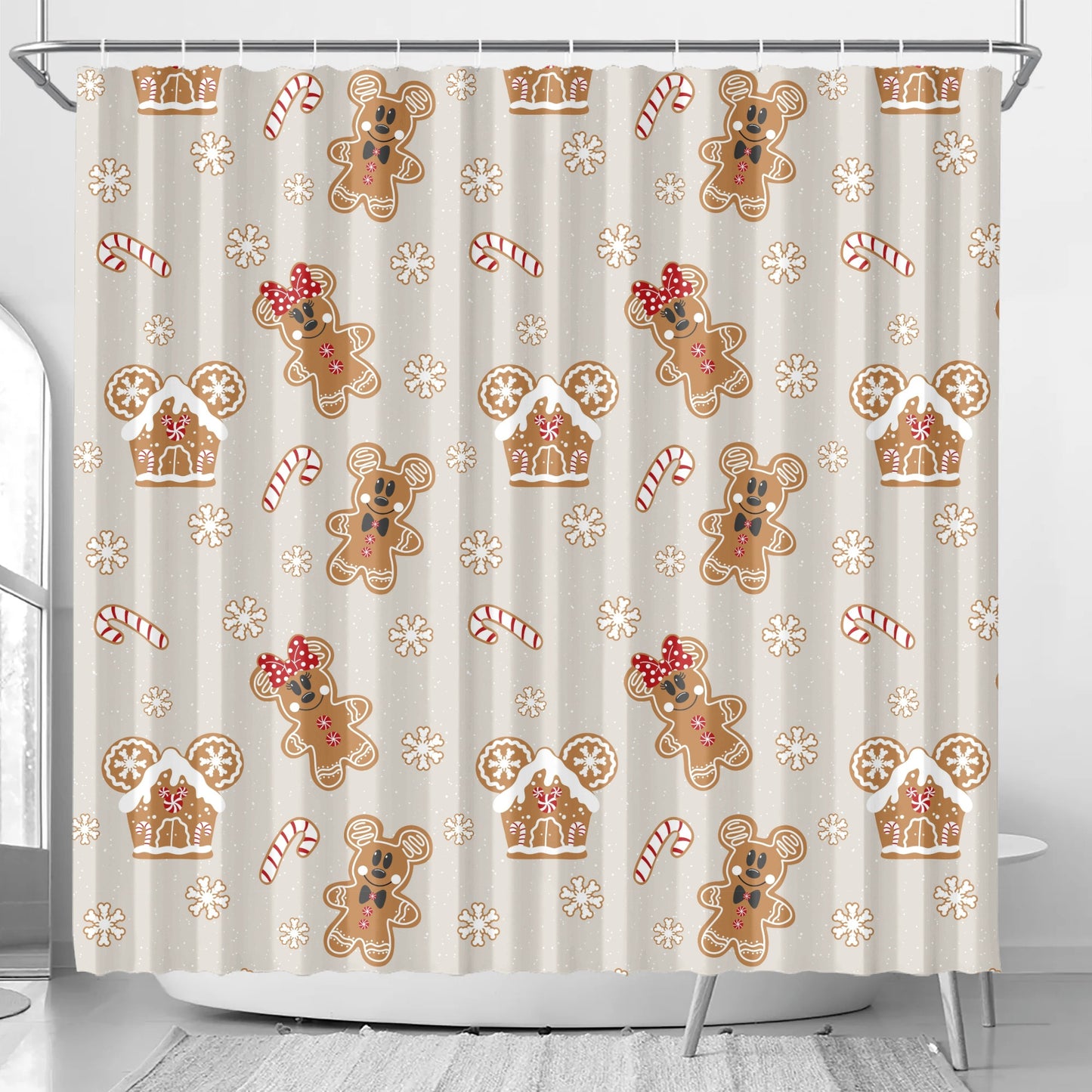 RTS- GINGERBREAD MOUSES (Includes hooks) - SHOWER CURTAIN