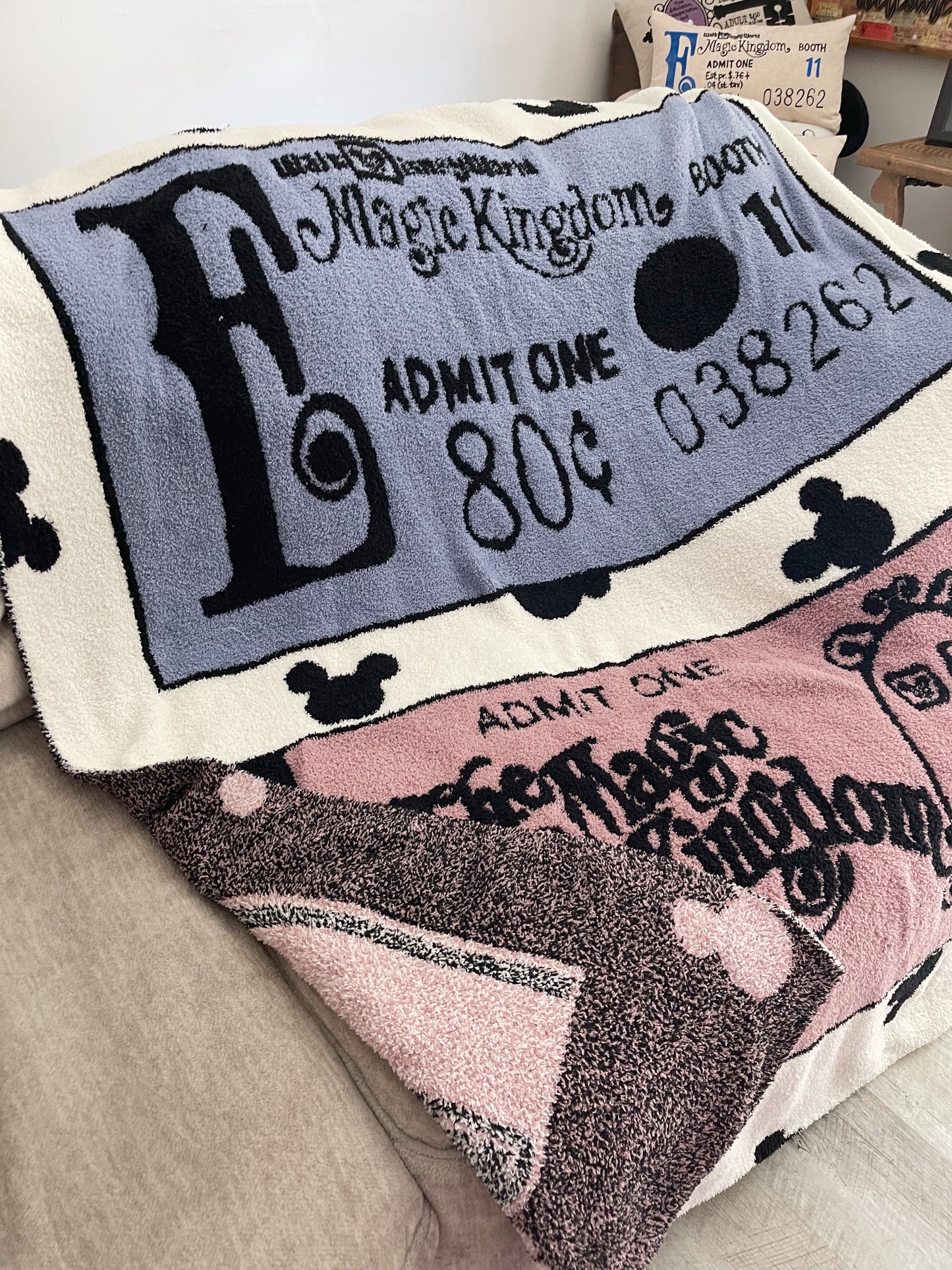 READY TO SHIP - WDW - VINTAGE TICKET KNITED COZY THROW