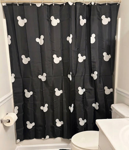 RTS-BLACK WITH WHITE MOUSE HEADS  (Includes hooks) - SHOWER CURTAIN