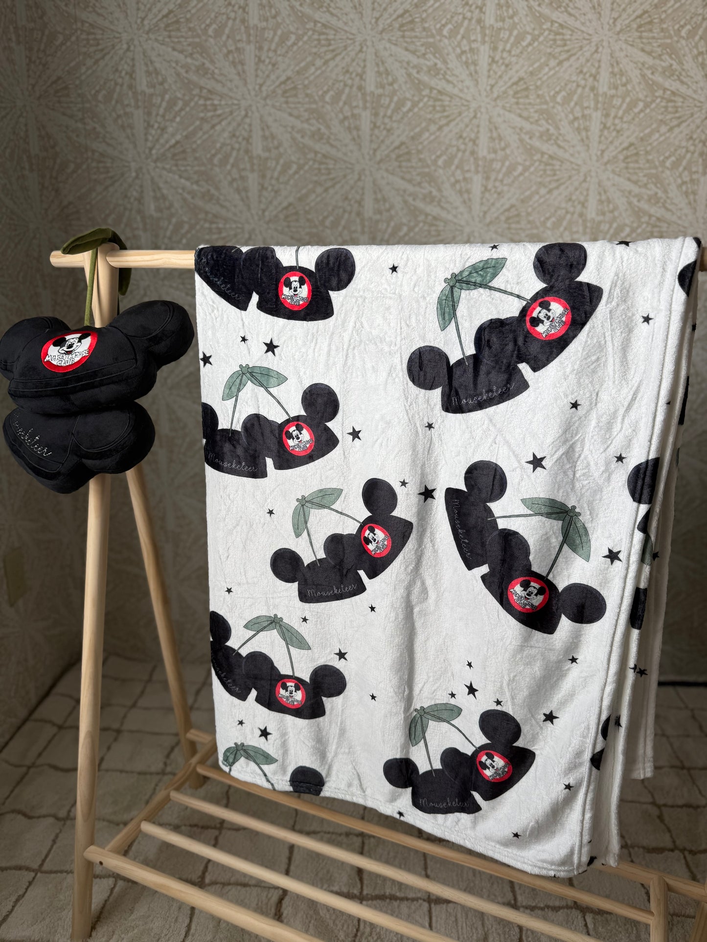READY TO SHIP - MOUSEKETEER CHERRY HATS - MINKY BLANKET 50x60"
