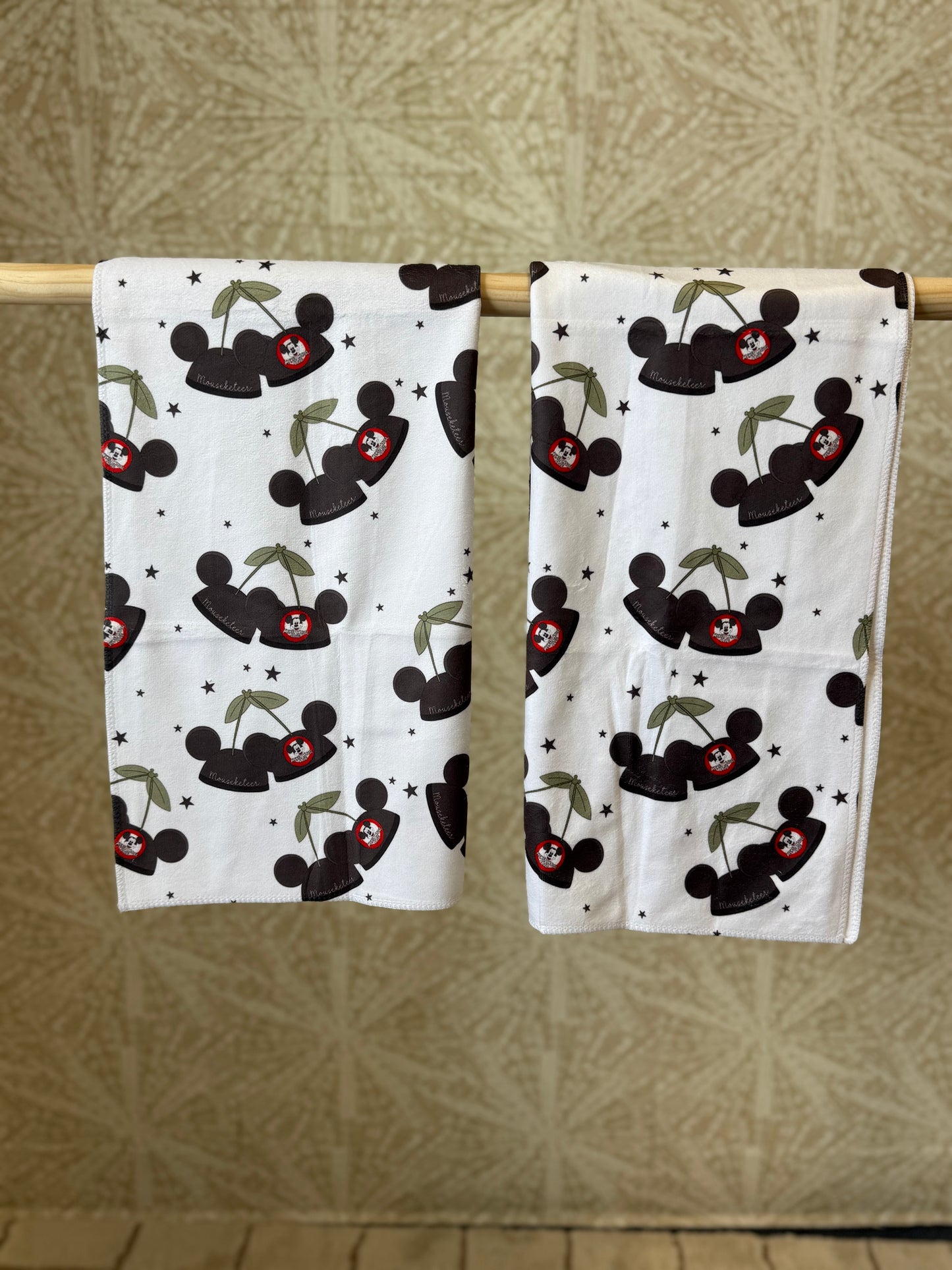 READY TO SHIP - MOUSEKETEER HAT CHERRYS - MICROFIBER TOWEL SET