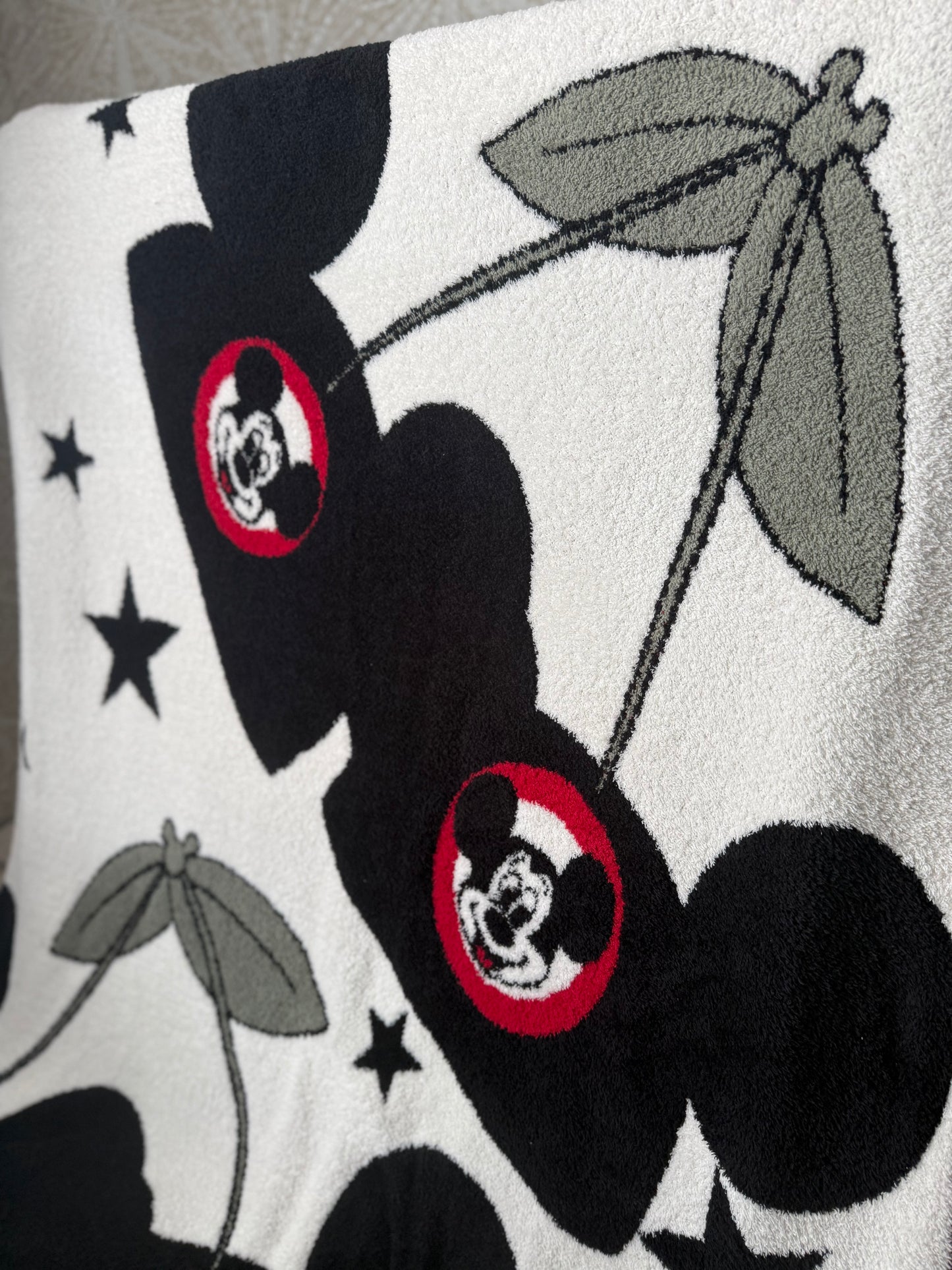 READY TO SHIP - MOUSEKETEER HAT CHERRYS -  KNITTED BLANKET 50x60"