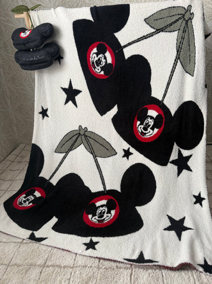 READY TO SHIP - MOUSEKETEER HAT CHERRYS -  KNITTED BLANKET 50x60"