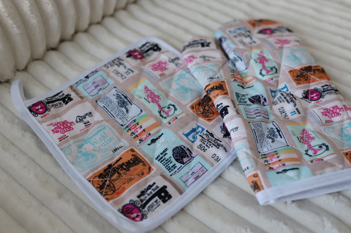 READY TO SHIP - WDW VINTAGE TICKET - OVEN MIT & POT HOLDER (SET OF 2)