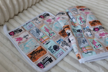 READY TO SHIP - WDW VINTAGE TICKET - OVEN MIT & POT HOLDER (SET OF 2)