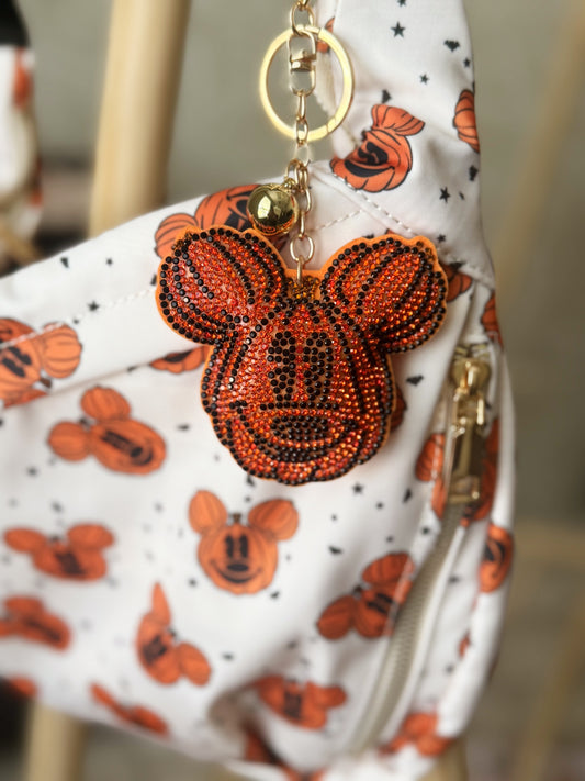 READY TO SHIP - RHINESTONE PUMPKIN BOY - BAG CHARM/KEYCHAIN
