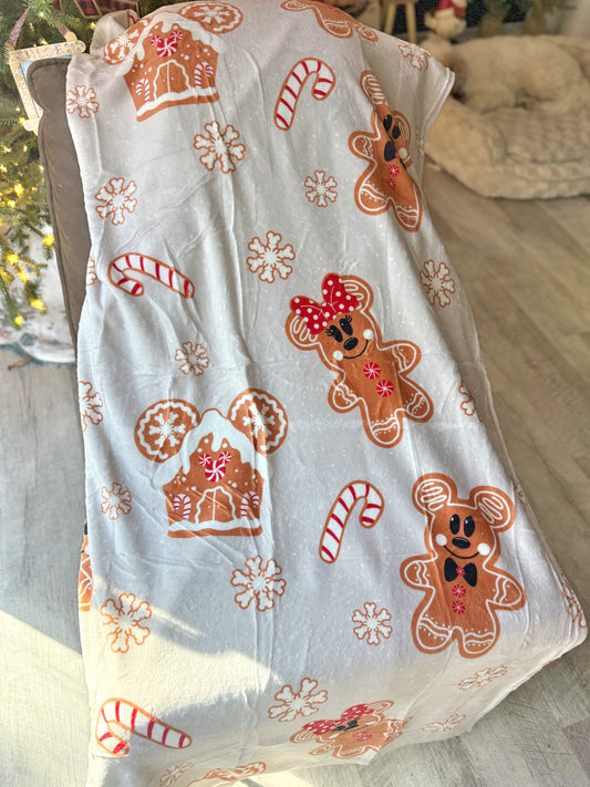READY TO SHIP - GINGYS WITH GINGERBREAD HOUSE  - MINKY BLANKET 50x60"