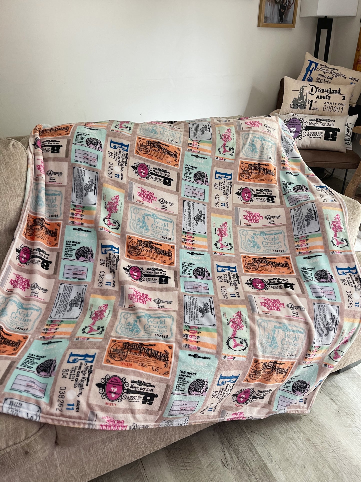 READY TO SHIP - WDW Vintage Ticket Minky Blanket