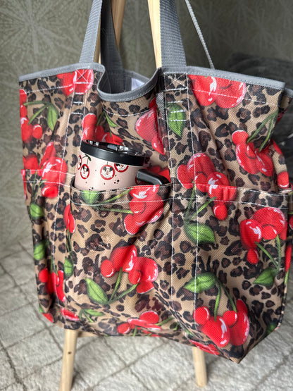 READY TO SHIP - CHEETAH MOUSE CHERRIES- JUMBO MESH BEACH BAG