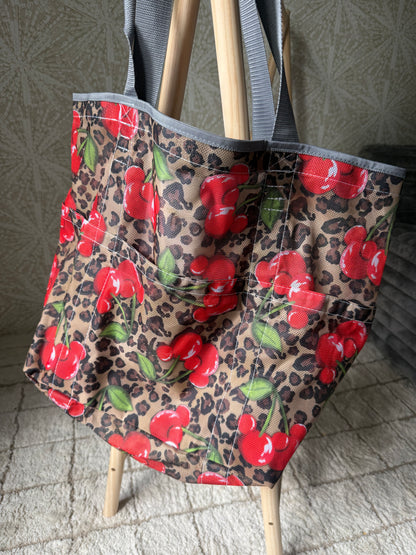 READY TO SHIP - CHEETAH MOUSE CHERRIES- JUMBO MESH BEACH BAG