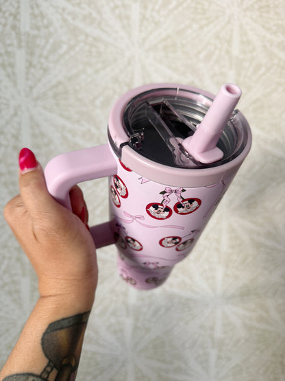 READY TO SHIP - GIRLY MOUSEKETEER CHERRYS WITH BOWS - STAINLESS STEEL INSULATED TUMBLER 32oz