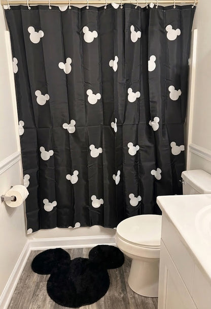 RTS-BLACK WITH WHITE MOUSE HEADS  (Includes hooks) - SHOWER CURTAIN