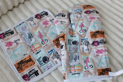 READY TO SHIP - WDW VINTAGE TICKET - OVEN MIT & POT HOLDER (SET OF 2)