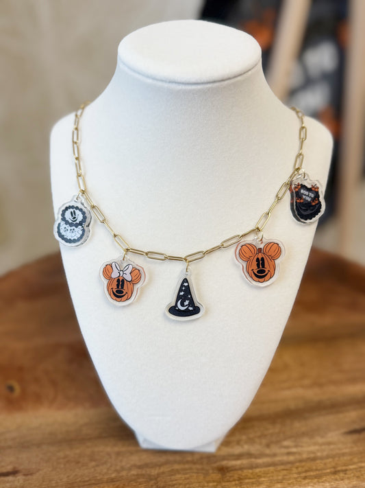 READY TO SHIP - RETRO CAKE SPOOKY MAGIC - CHARM NECKLACE (5 CHARMS)