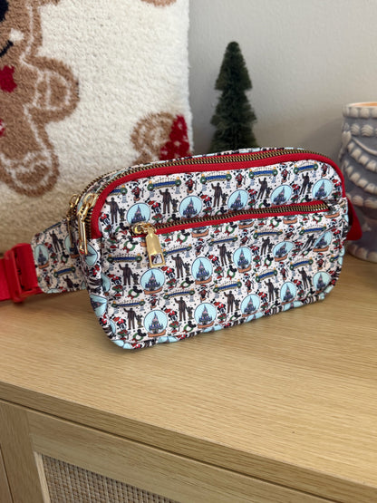 READY TO SHIP - WDW - Christmas at the Parks - Crossbody/Fanny pack (Printing defect *small scaling))