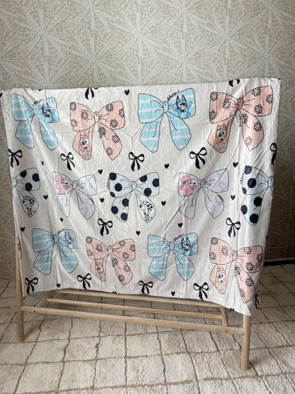 READY TO SHIP - PUPS & BOWS - MINKY BLANKET 50x60"