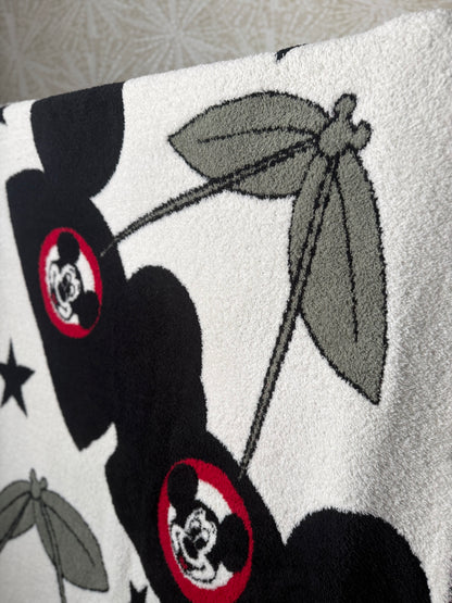 READY TO SHIP - MOUSEKETEER HAT CHERRYS -  KNITTED BLANKET 50x60"