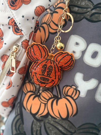 READY TO SHIP - RHINESTONE PUMPKIN BOY - BAG CHARM/KEYCHAIN