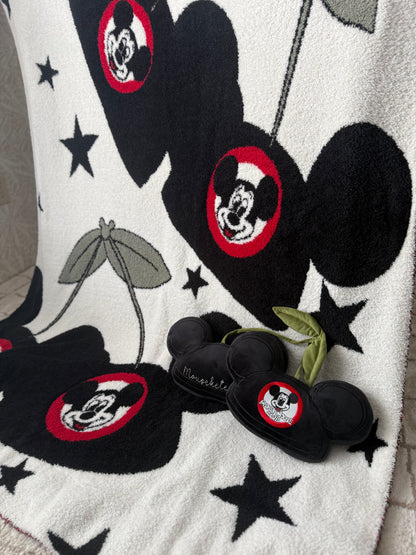 READY TO SHIP - MOUSEKETEER HAT CHERRYS -  KNITTED BLANKET 50x60"