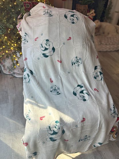 READY TO SHIP - SANTA HAT MOUSE AND CLOCK SKETCH  - MINKY BLANKET 50x60"