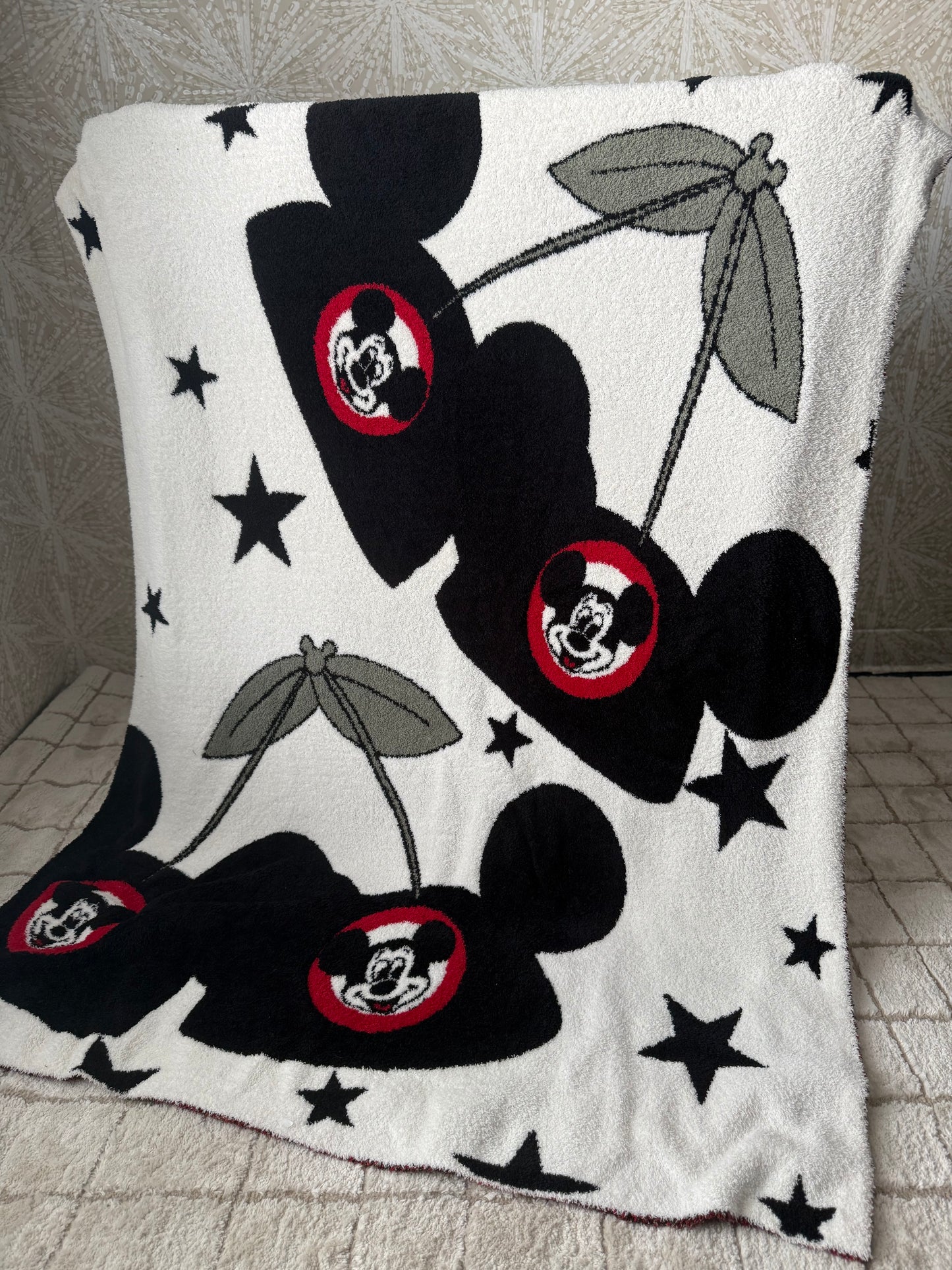 READY TO SHIP - MOUSEKETEER HAT CHERRYS -  KNITTED BLANKET 50x60"