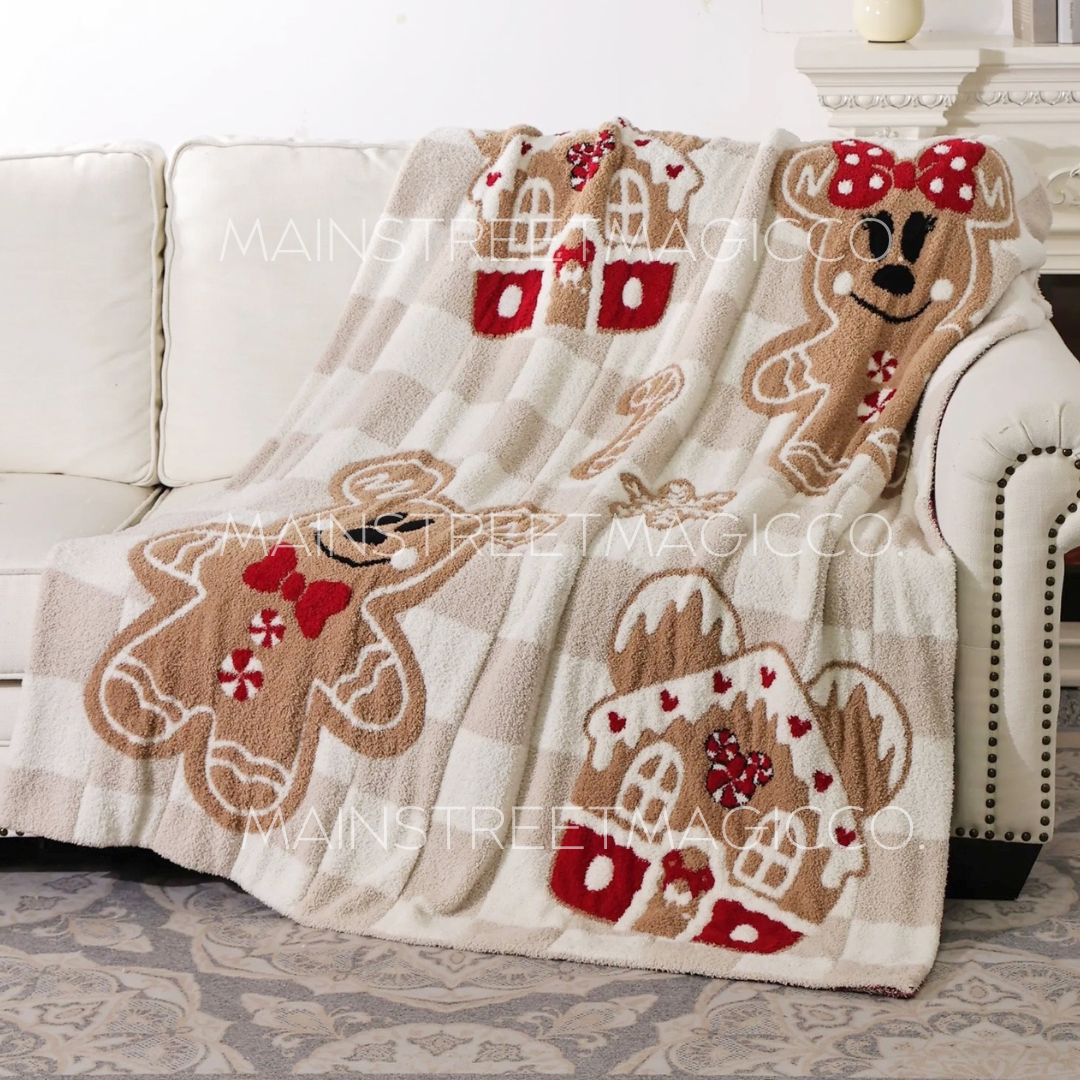 READY TO SHIP-  GINGY & GINGY HOUSE CHECKER BACKGROUND- 50"x60" KNITTED BLANKET