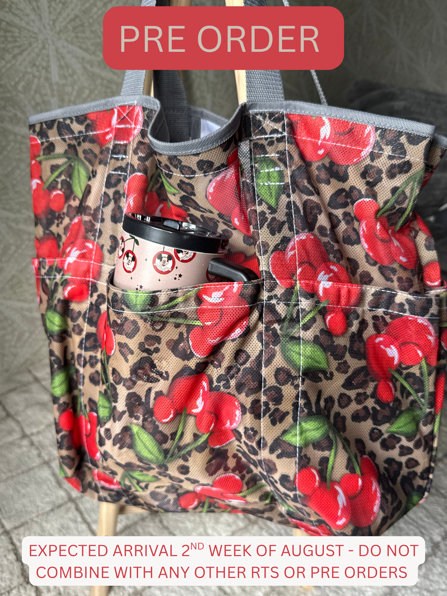 PRE ORDER - CHEETAH MOUSE CHERRIES- JUMBO MESH BEACH BAG - DO NOT COMBINE WITH ANY OTHER RTS OR PRE ORDERS